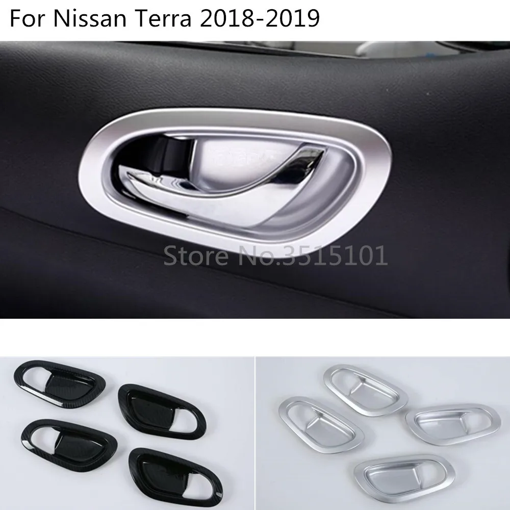 

car styling ABS Chrome/carbon fiber cover stick trim door inner handle bowl frame lamp 4pcs For Nissan Terra 2018 2019 2020
