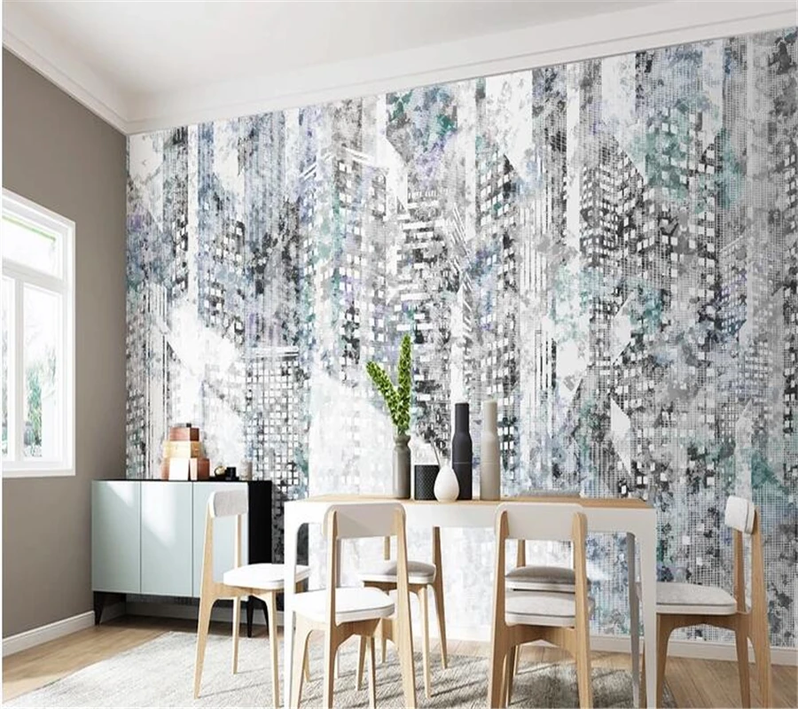 wellyu Custom wallpaper papel de parede Nordic modern minimalist abstract city architecture retro TV sofa background wall | Обустройство
