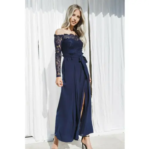 

Fashion Ladies Womens Lace Off shoulder Jumpsuit Bodycon Playsuit Long Pants Trousers Romper Wide Leg Pant Trousers S-XL