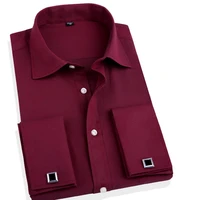 french cuff button men dress shirt with cufflinks mens wedding shirt tuxedo male business office clothing