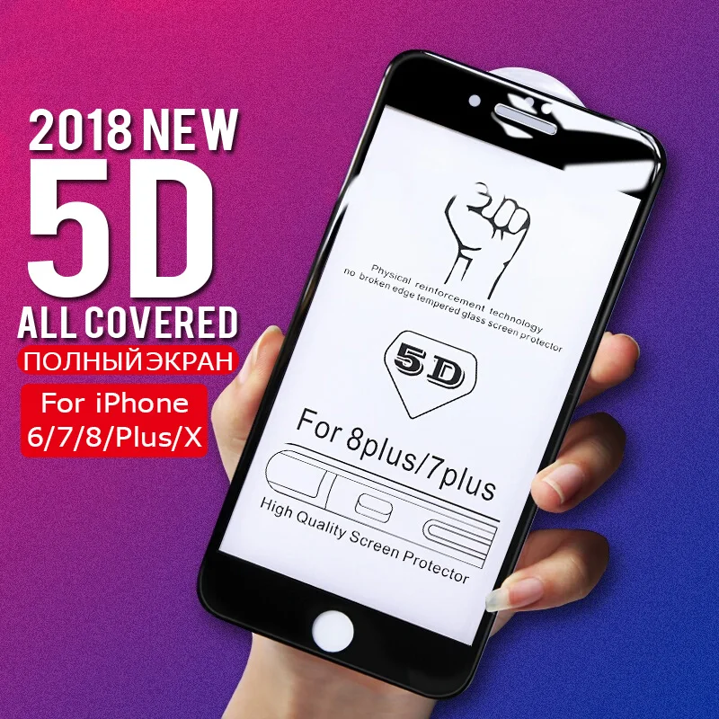 5D полное покрытие закаленное стекло для iphone X XR XS Max Защита экрана 6 6s 7 8 plus 10