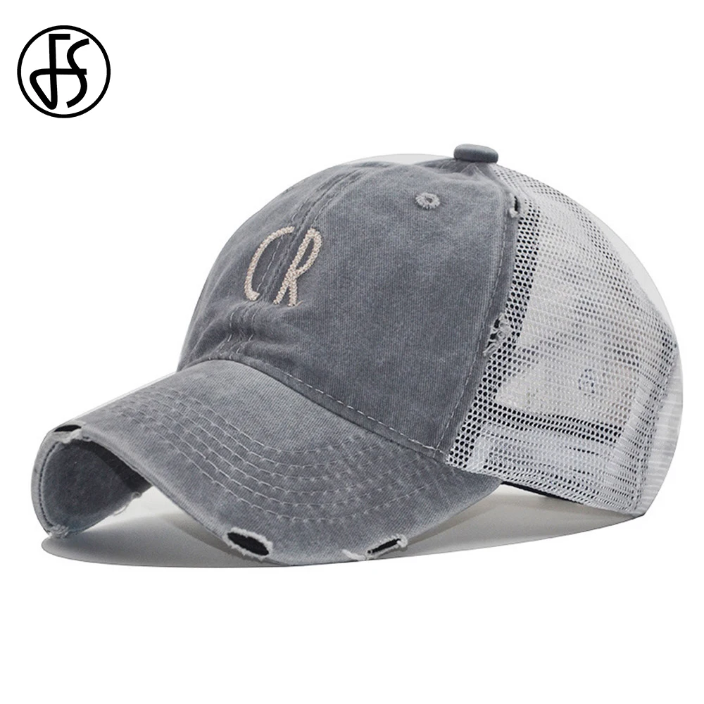 

FS Summer Trucker Cap With Mesh Embroidery Breathable Cotton Red Women Cap Streetwear Dad Hats Hip Hop Men Baseball Caps