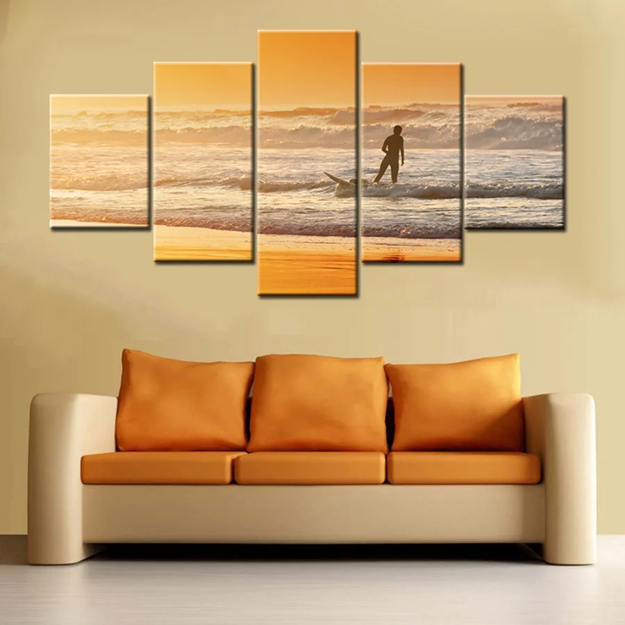 

Red Dusk Sunset Wall Art Canvas Print Surfboard Surfing Seascape Canvas Painting for Dining Room Wall Decor Beach Poster Custom