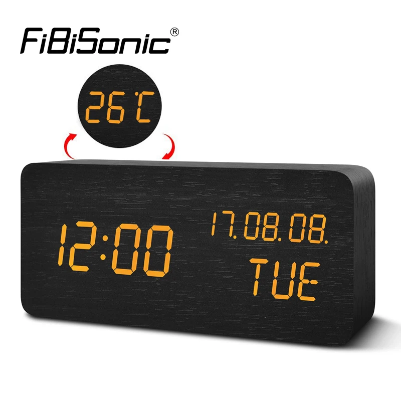 FiBiSonic цифровой светодиодный будильник электронные настольные часы дисплей Температура будильники YY-MM-DD