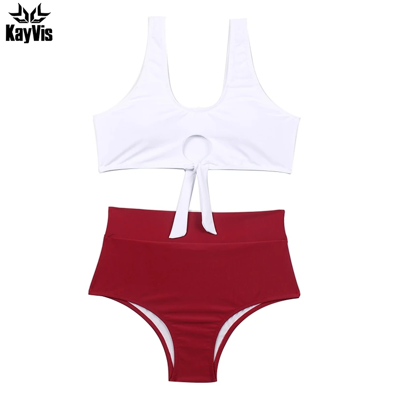 Женский купальник-бикини с высокой талией KayVis однотонный бандажный купальник