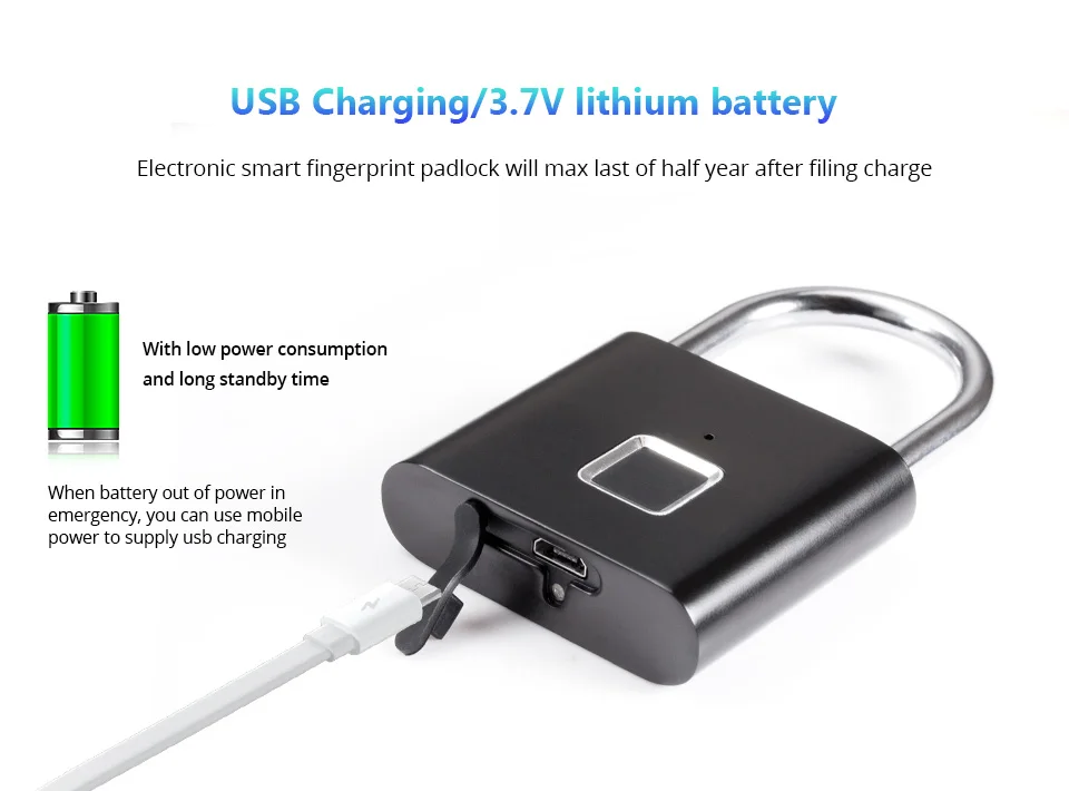 Золотой Интеллектуальный USB Перезаряжаемый дверной замок с защитой от отпечатков пальцев, замок для быстрой разблокировки, Многофункциональное использование
