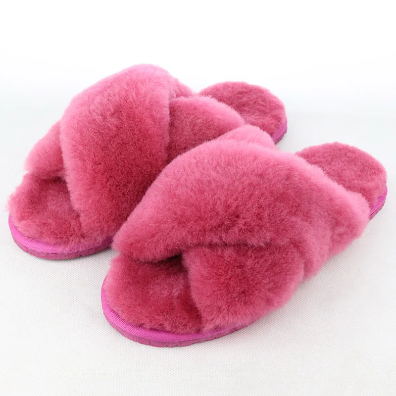 Peach Pink Домашние тапочки из натуральной овечьей кожи; модные зимние женские домашние тапочки; меховые тапочки; теплые меховые шерстяные тапочки; женская домашняя обувь на плоской подошве - Цвет: Peach Pink