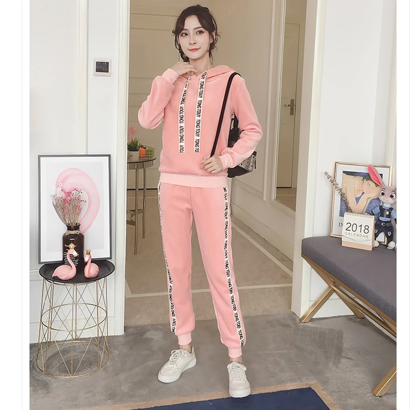 Voobuyla Winter Sport Suit Women Tracksuits Hooded Pullover Top Shirts Running Set Jogging Suits Sweat Pants 2pcs Sportswear XXL | Спорт и