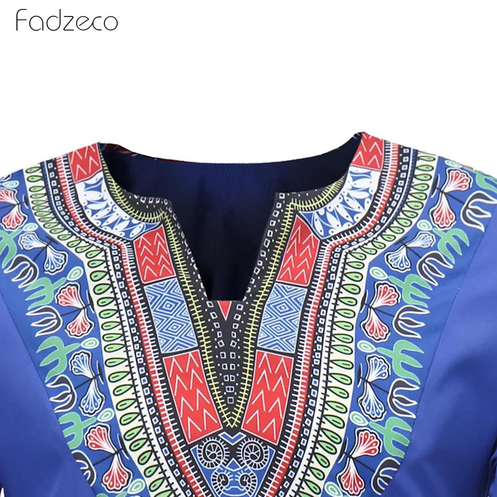 Fadzeco 2019 African Shirt For Men Print V Neck Tribal Short Sleeve Slit T-Shirt Big Size Dashiki Male Tops Clothes | Тематическая