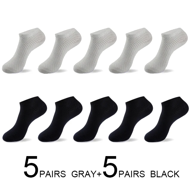 5 GRAY 5 BLACK 10 пар/лот, мужские носки из бамбукового волокна, короткие, деловые, черные, мужские, Meias, носки, дышащие, Мужские модельные туфли, одежда, Size38-43, новинка - Цвет: 5 GRAY 5 BLACK