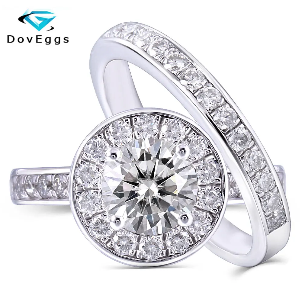 DovEggs Стерлинговое Серебро 925 пробы центр 1ct 6 5 мм H цвет Moissanite Halo набор свадебных