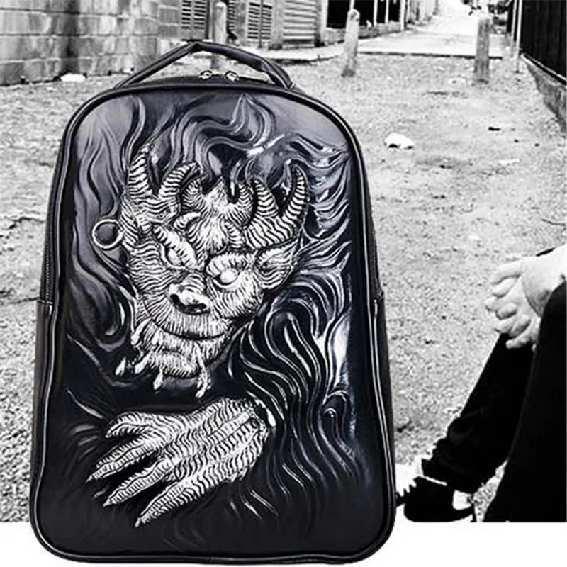 Мужской водонепроницаемый рюкзак с 3d тиснением принтом в виде дракона|backpack punk|men