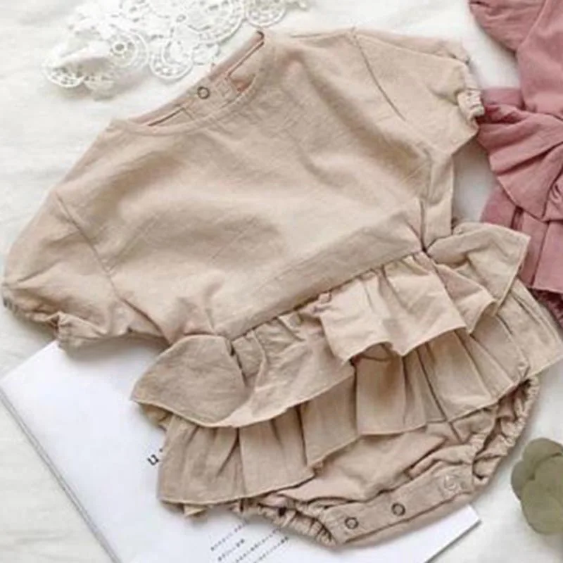 Khaki 1 Rompers Костюмы для маленьких мальчиков и девочек коллекция года, летние модные комплекты для мальчиков и девочек повседневные комплекты из льна топы+ шорты, милые комплекты одежды для малышей - Цвет: Khaki 1 Rompers