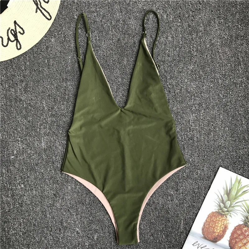 926 Army Green Сексуальный купальный костюм с глубоким v-образным вырезом и открытой спиной для женщин, купальный костюм, Цельный купальник, купальник, Maillot De Bain Femme - Цвет: 926 Army Green