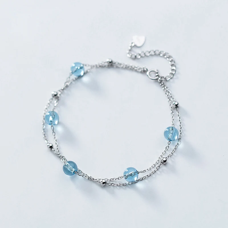 

La Monada Silver 925 Double Layer Chain Blue Beads Bracelets For Women Design 925 Sterling Silver Jewelry Bracelet Minimalist