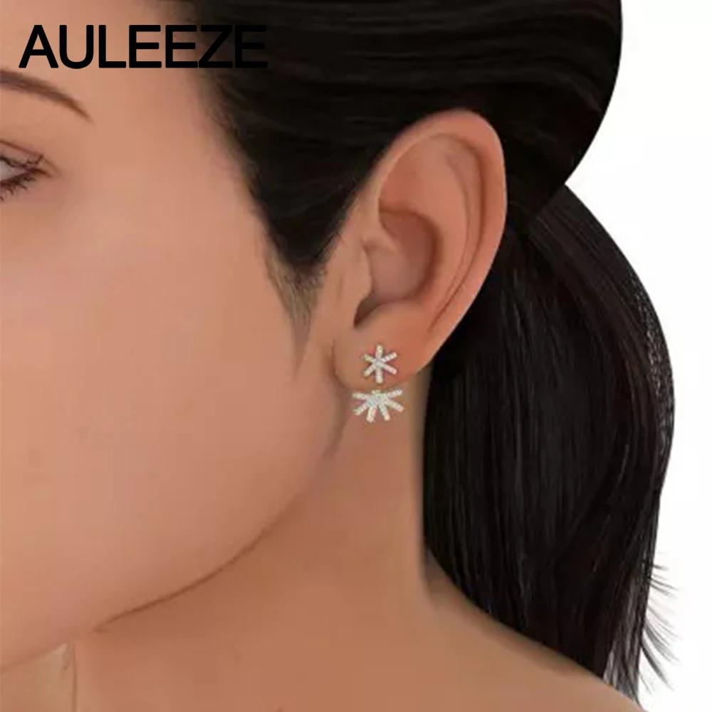 Женские серьги с натуральным бриллиантом двойного назначения в виде цветка 14 к 585