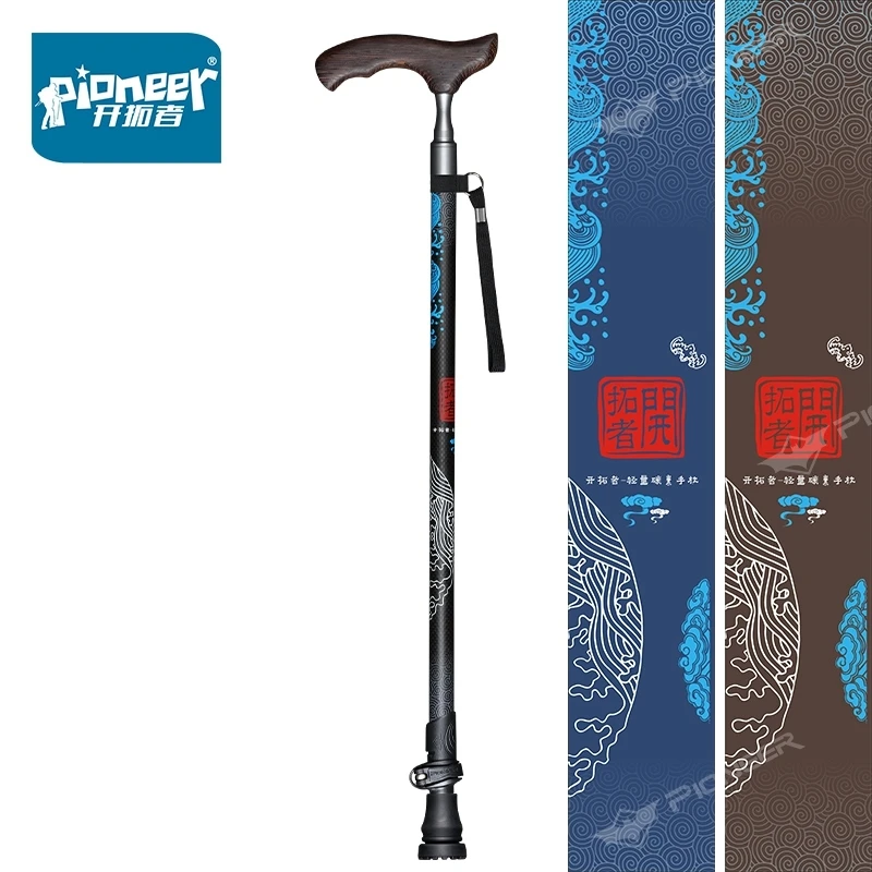 Satılık Pioneer 1 Adet Karbon Fiber Baston Ahşap T Kolu Ultralight Turizm Kamışı Taşınabilir Trekking Kutup Açık Kamp Yürüyüş Için