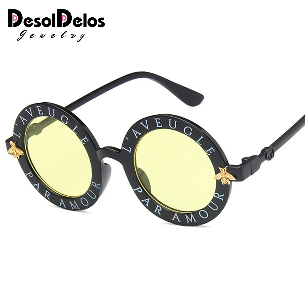 yellow lens Винтажные стимпанк пчела детские солнцезащитные очки мальчики девочки Роскошные детские солнцезащитные очки круглые солнцезащитные очки Oculos Feminino аксессуары - Цвет линз: yellow lens