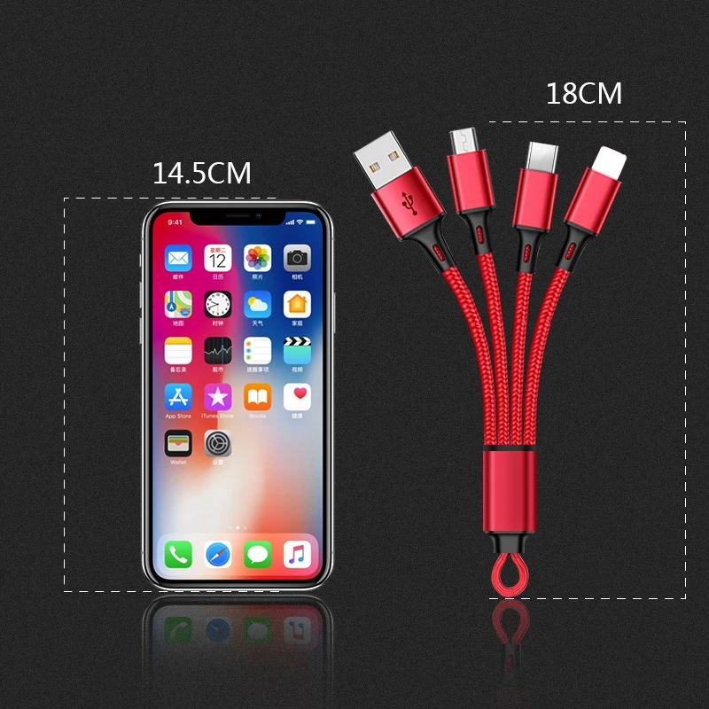 3 в 1 type C адаптер для быстрой зарядки нейлоновый Плетеный usb-кабель xiaomi huawei samsung