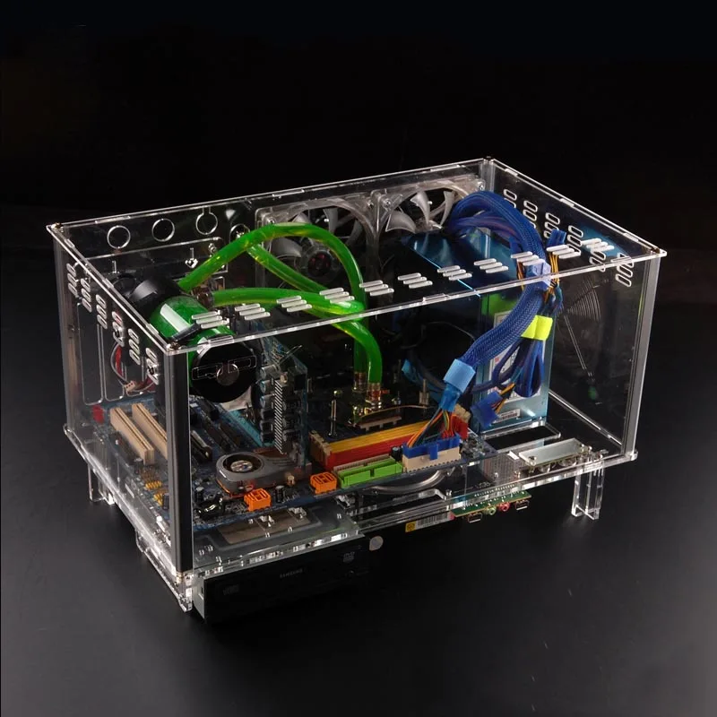 QDIY PC D779X красочные горизонтальные ATX акриловый прозрачный Настольный ПК водяного
