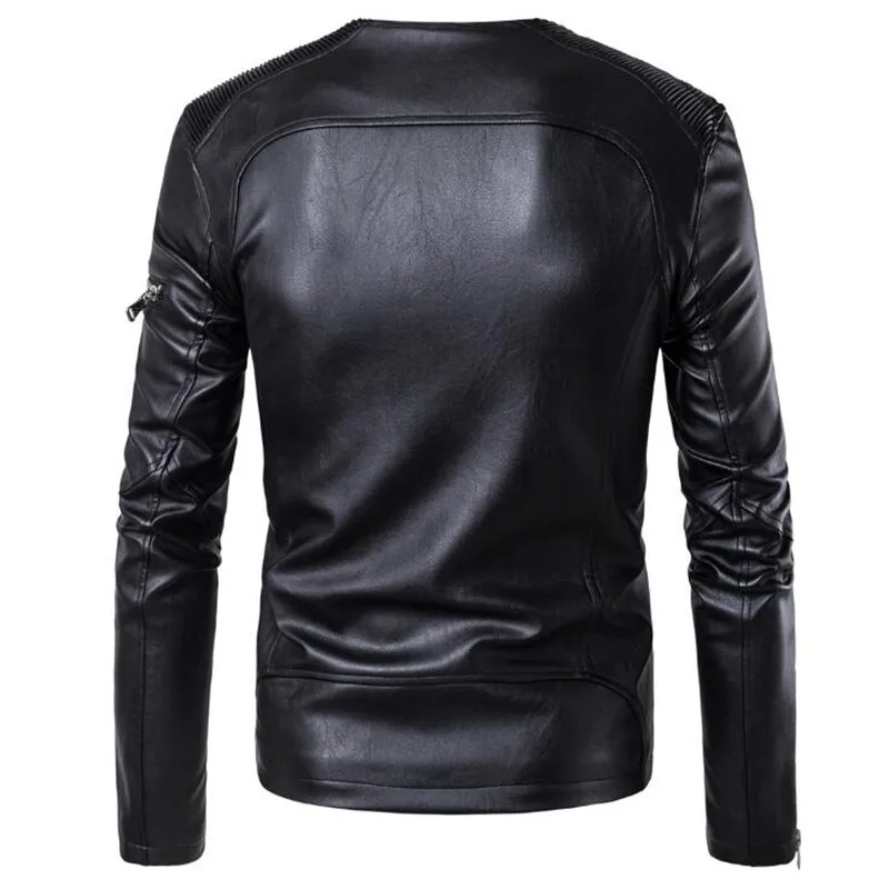 Размера плюс 5XL 2019 Новинка весны осенние кожаные куртки для мужчин без воротника