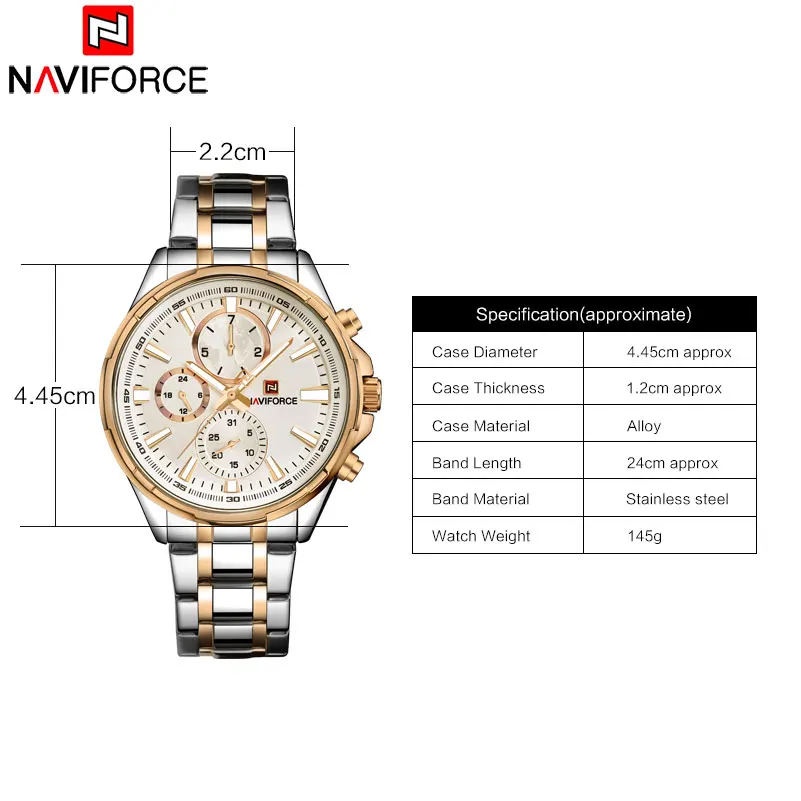 2018 NAVIFORCE мужские 30 м водонепроницаемые спортивные часы 24 часа Дата Неделя Месяц
