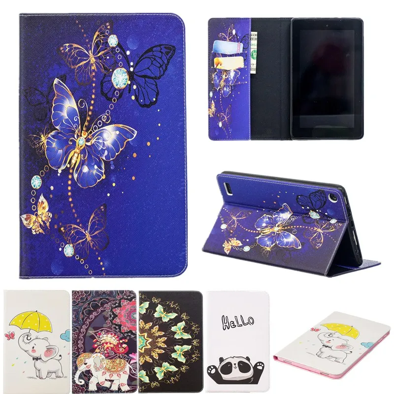Новый мультфильм тонкая Tablet Case для Amazon Kindle Fire 7 2017 искусственная кожа Стенд чехол