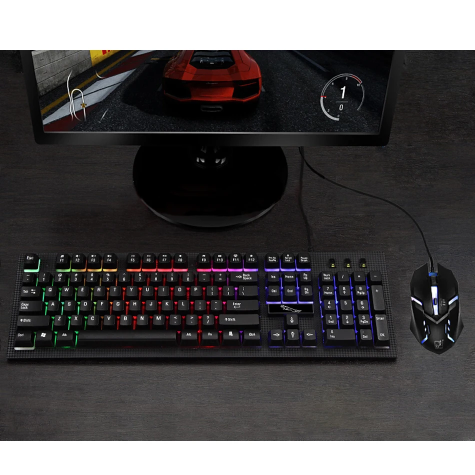 Проводная клавиатура и мышь комбо RGB подсветка игровой USB проводной ПК геймер клавиатура мышь набор мышей черный/белый