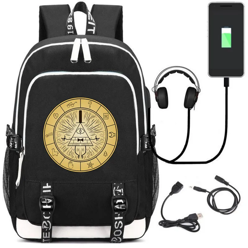Bill Cipher 01 Аниме Гравити Фолз Билла Cipher Journal 3 USB рюкзак для подростков детские школьные сумки Сумка для книг унисекс дорожные сумки на плечо для ноутбука - Цвет: Bill Cipher 01