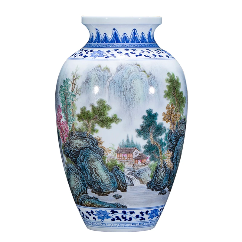 Ваза Jingdezhen Master ручная роспись сине-белая фарфоровая пейзажная живопись ваза