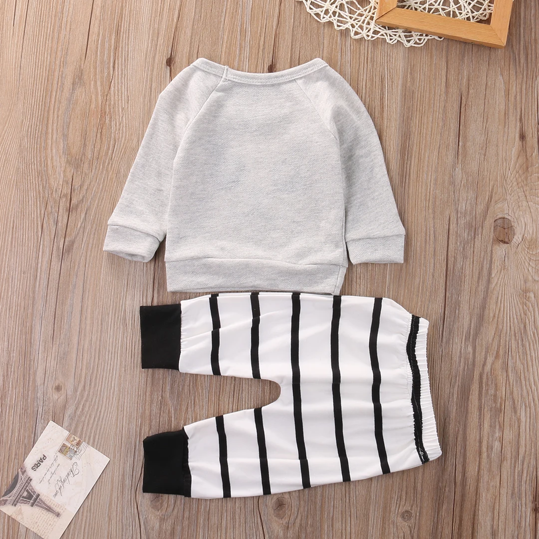 2Pcs Cute Newborn Infant Baby Boy Girl Panda Long Sleeve T-shirt Striped Pants Outfit Clothes Set | Детская одежда и обувь