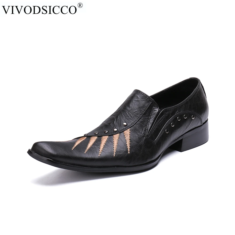 

VIVODSICCO Men Business Shoes Newest Formal Office Wedding Shoes for Men Embossed Genuine Leather Dress Shoes Plus Size 39-48