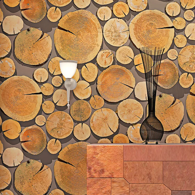 

beibehang 3D Stereo Retro Sims Wood Wooden Pile Wallpaper Bar Bedroom Living Room TV Background Wallpaper papel de parede