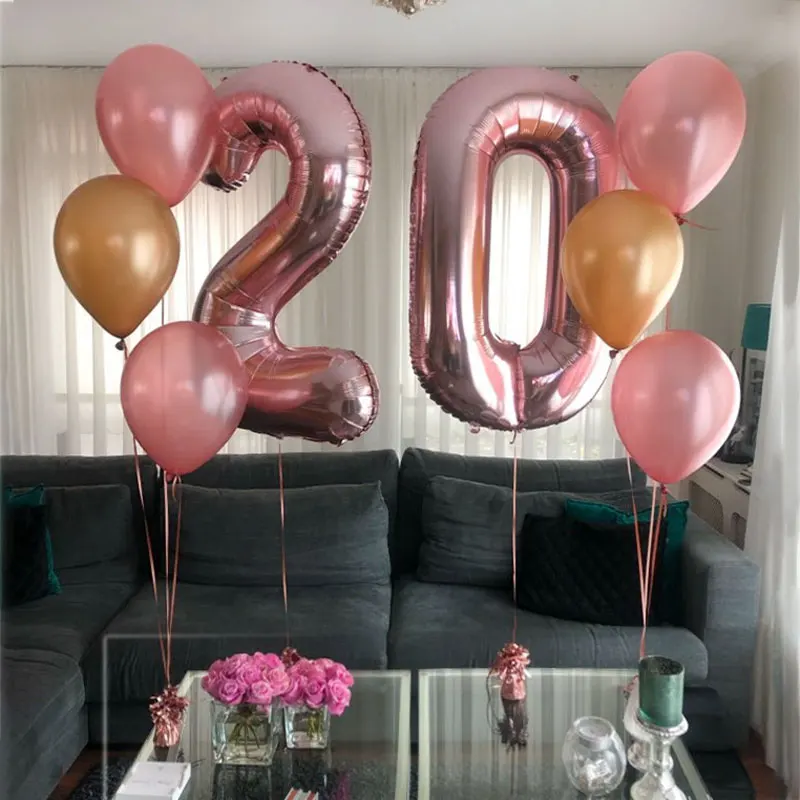 Large 40inch Rose Gold Foil Number Balloons Birthday Party Decorations Kids Wedding Decorations Globos BabyShower Boy Girl Decor