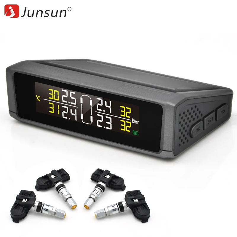 Junsun TM204 шин воздушный Давление мониторинга Системы Солнечный TPMS сигнализации