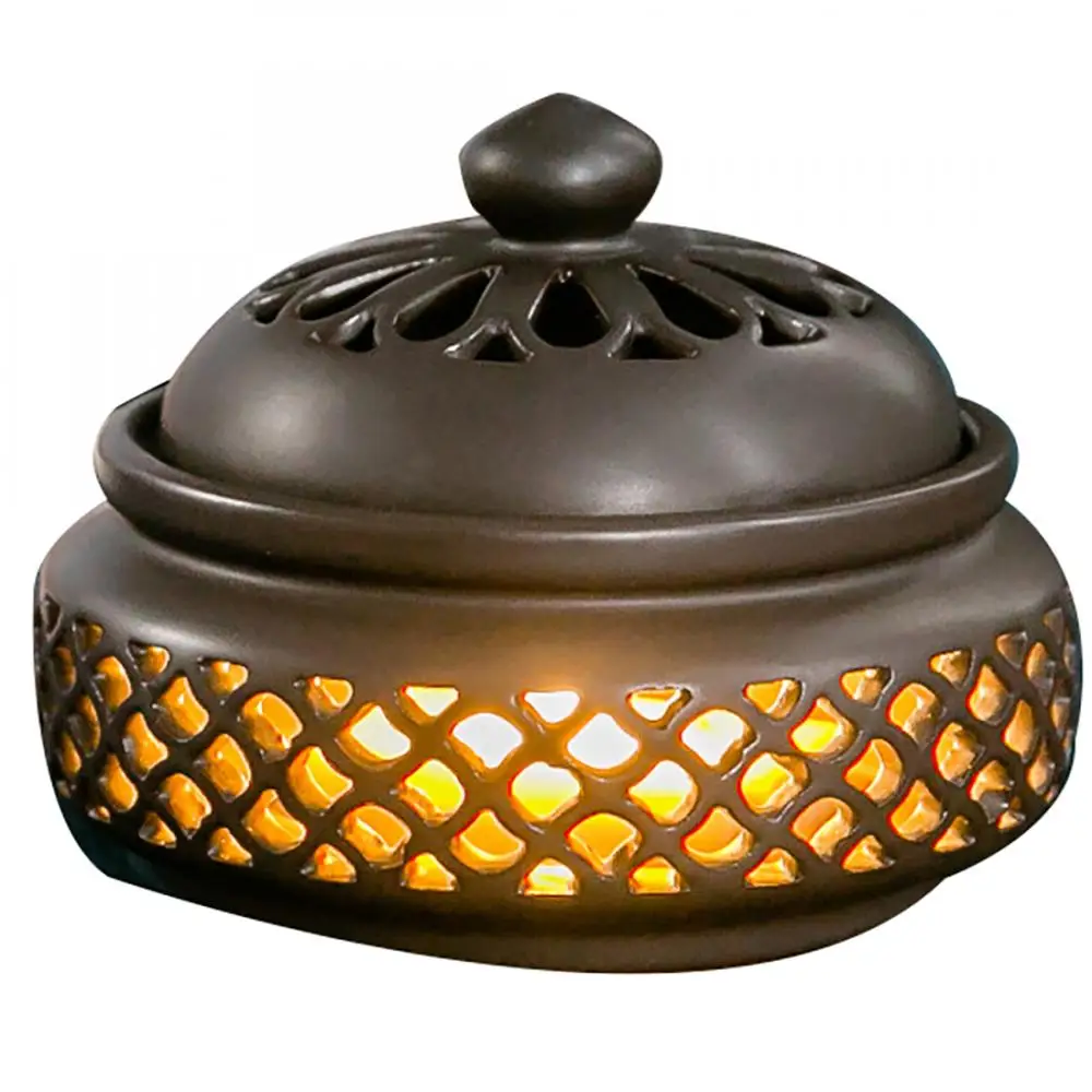 

Aromatherapy Burner Led Lamp Ceramic Incense Burner Aroma Holder Crafts Home Decorations Sandalwood Cones Burner Hollow Pattern