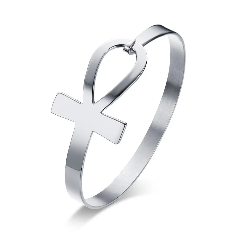Vnox браслет Ankh Cross для женщин из нержавеющей стали ключ браслет жизни браслет женский Египетский религиозный ювелирный 2," Диаметр - Окраска металла: Silver Color