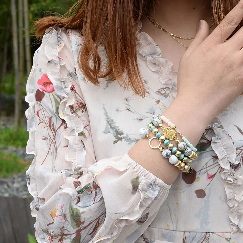 Модный браслет Stack настоящий Натуральный Druzy коннектор Howlite камень дерево марбель