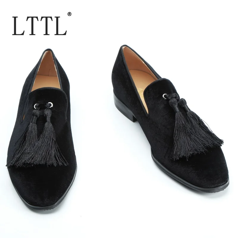 LTTL New Arrival Flock Fabric Slip On Men Dress Shoes Handmade Tassel Loafers Fashion Casual Flats Plus Size Smoking | Обувь