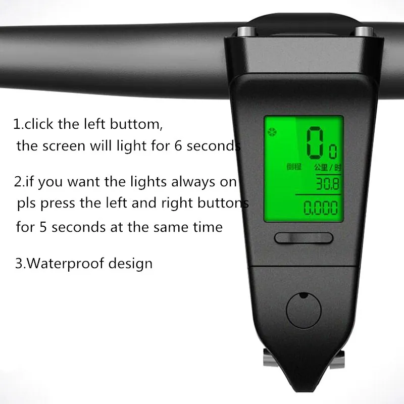 Горный велосипед светящийся Водонепроницаемый Спидометр велосипедный стержень