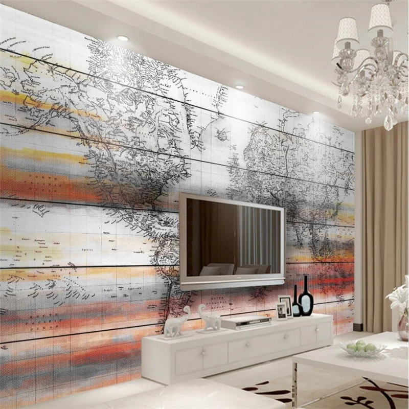 

beibehang European style simple nostalgic wood world map background wall custom large fresco green wallpaper papel de parede