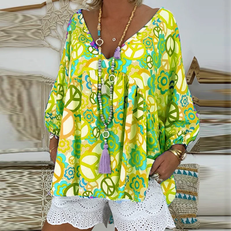 Женская блузка с цветочным принтом в стиле бохо повседневные свободные топы