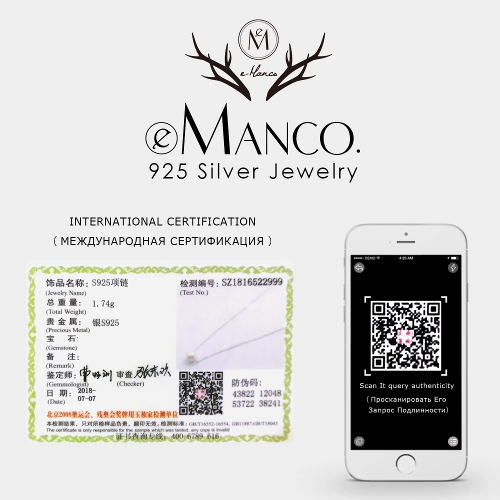 E-Manco ожерелье из искусственного жемчуга для женщин модные ювелирные изделия 925 стерлингового серебра ожерелья и подвески для женщин Подарки EMNL005
