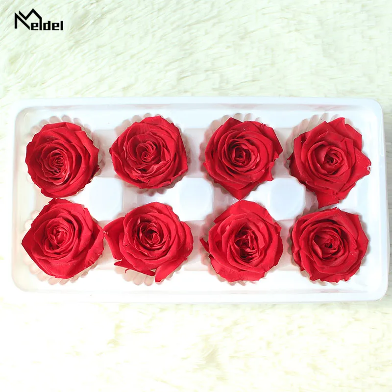 Meldel 8PCS/BOX High Quality Preserved Flowers 4-5CM B Grade Immortal Rose Mothers Day Gift Eternal Life Flower Material Box |