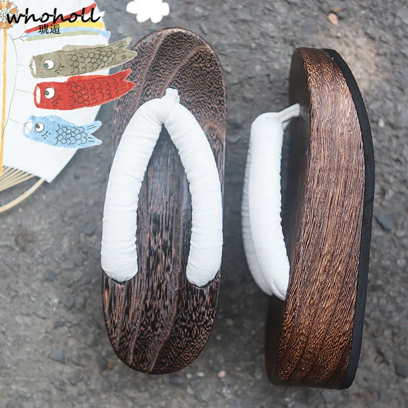 

WHOHOLL Cosplay Japanese Geta Clogs Kimono Shoes Women Thick Wooden Bottom Flip-flops Rubber Anti-skid Wood Japanese Slippers