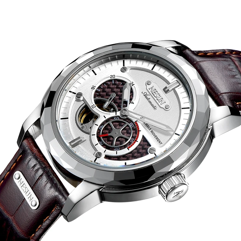 Швейцария Элитный бренд NESUN Скелет Tourbillon часы для мужчин Авто Self-Wind мужские 100 м