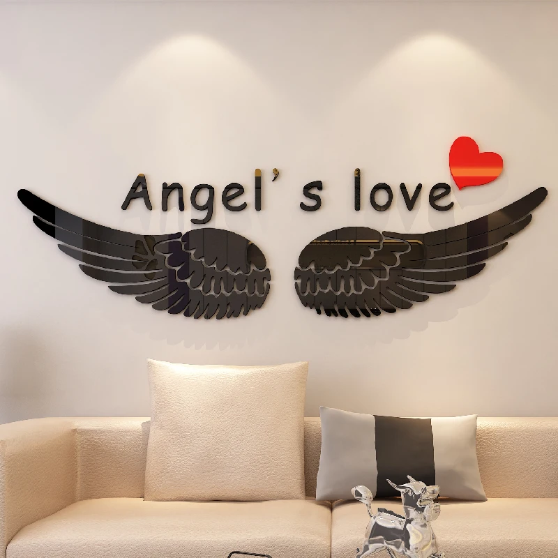Children's room Angel wings Acrylic mirror Wall stickers Bedroom Study DIY art wall decor Home decoration | Дом и сад