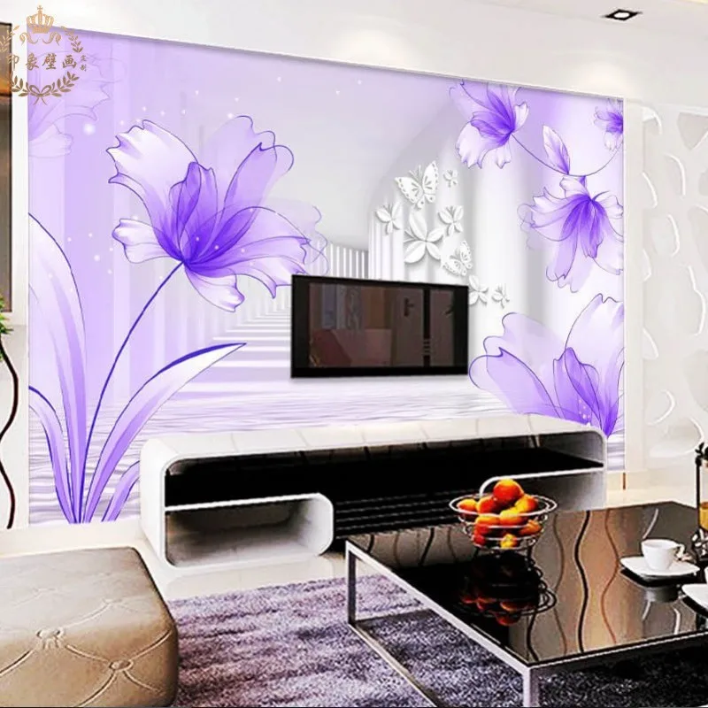 3d фотообои на заказ для гостиной фона телевизора спальни фиолетового розового