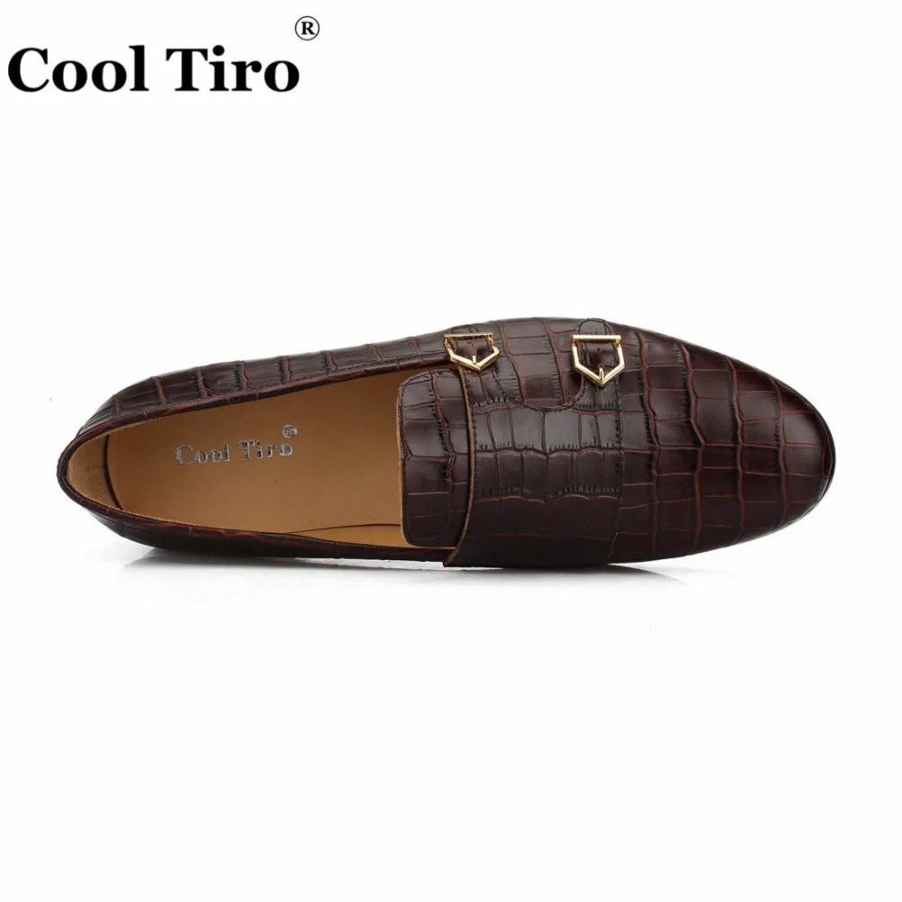 COOL TIRO Crocodile print Double-Monk Loafers Men Moccasins SmokingSlippers Wedding Dress Shoes Men's Flats Casual Leather | Обувь