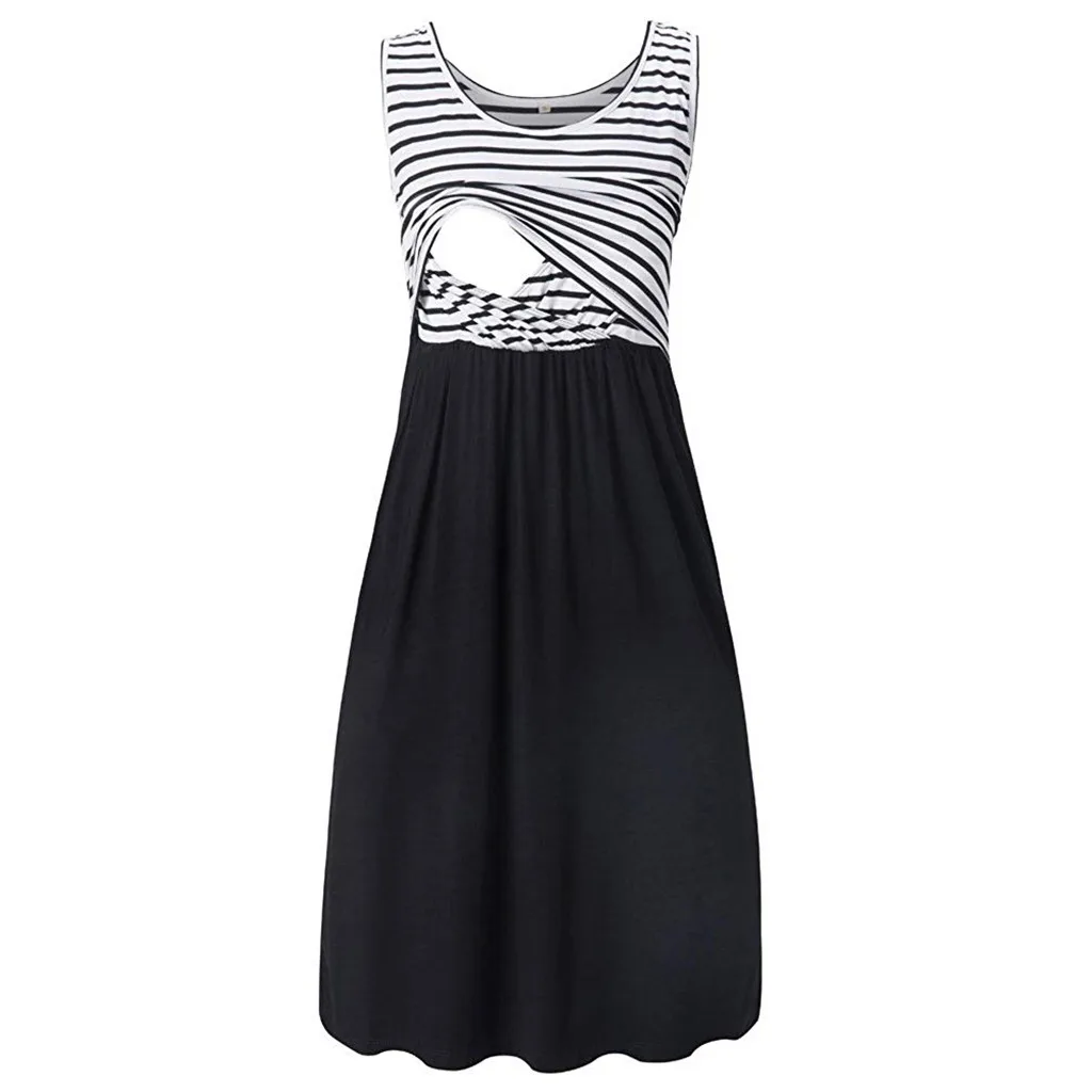 Платья для беременных женщин Летняя Повседневная Туника без рукавов в полоску